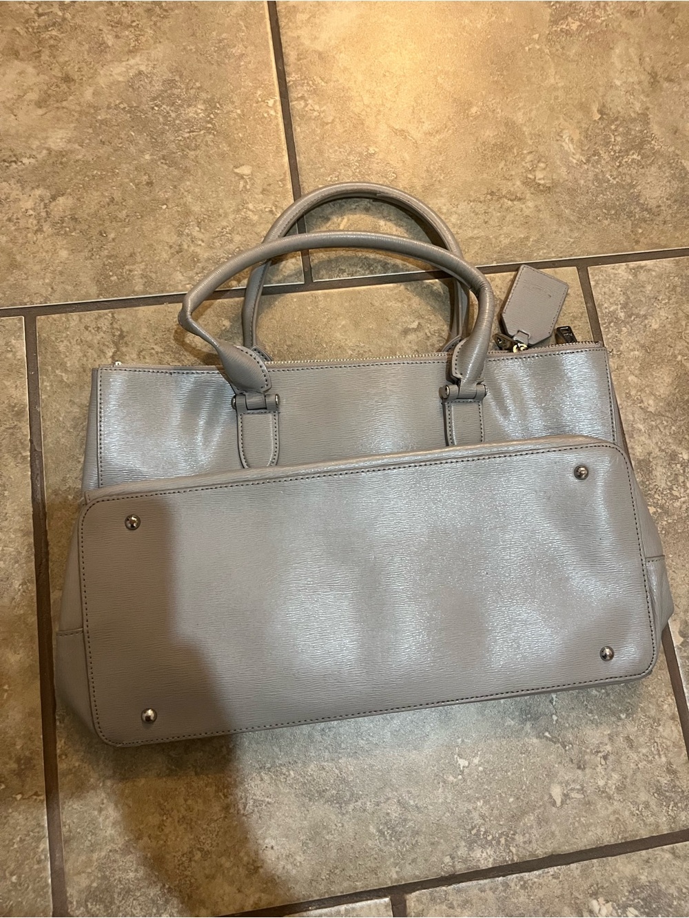 Ralph Lauren Light Gray Leather Satchel Tote